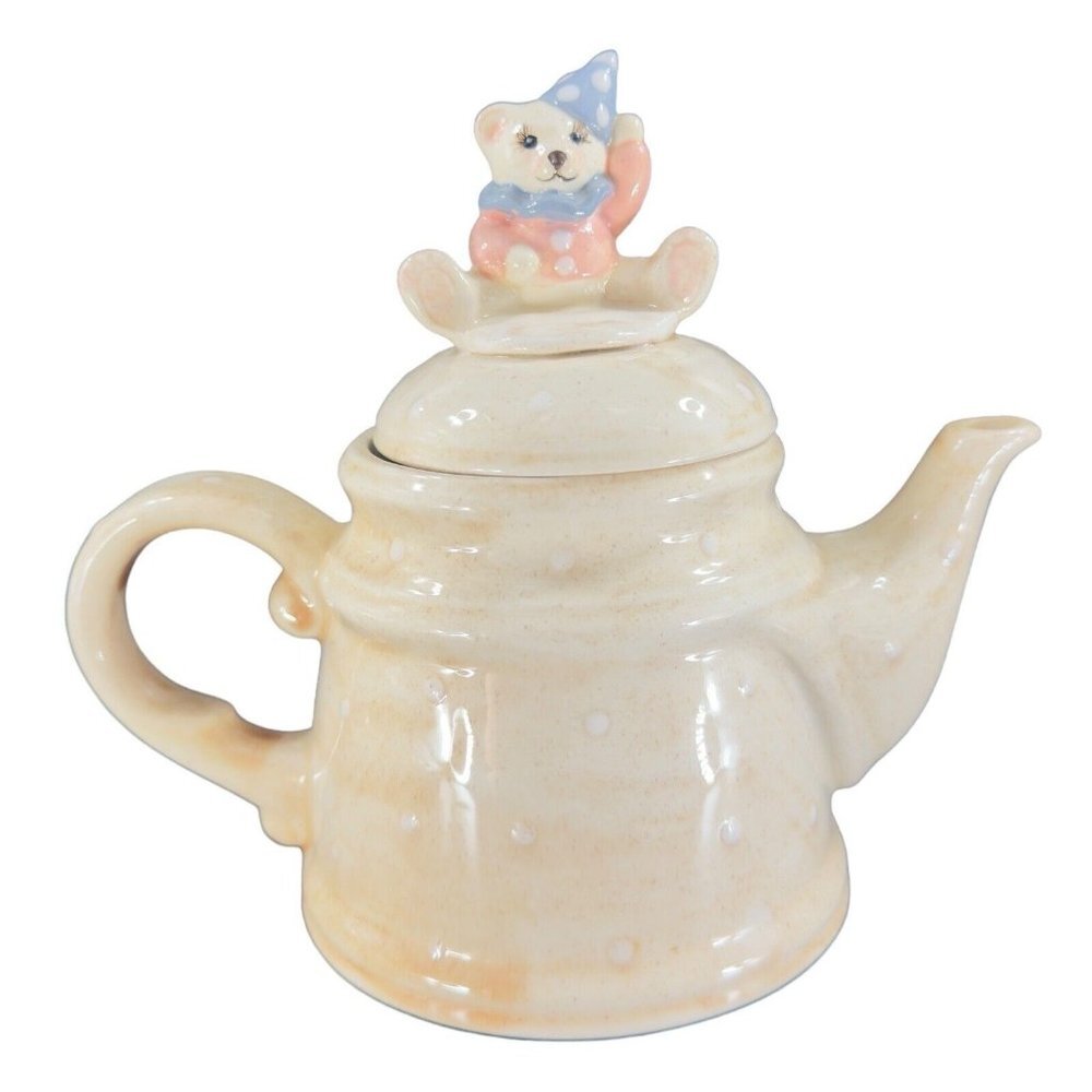 1980s Ceramic Teapot With Cute Whimsical Teddy Bear Lid Coffee Tea Tea Pot VTG